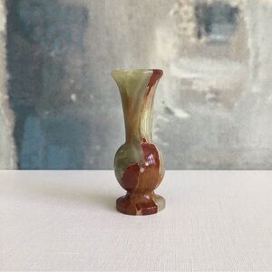 Small Green & Brown Marbled Onyx Vase 4” Tall